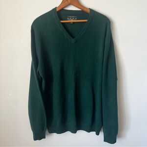 Club Room 100% Cashmere Hunter Green V Neck 2 Ply Men’s Sweater L Academia Prep